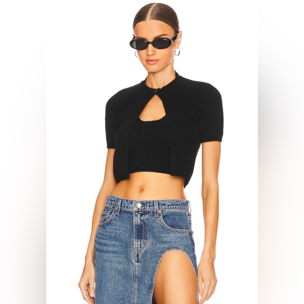Alexander Wang Twinset Hybrid Halter Cardigan in Black